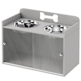 Elevated Dog Bowls with Storage, Raised Dog Bowl Stand with 2 Stainless Steel Bowl for Large Dogs, Gray