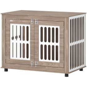 39 Dog Crate Furniture With 2 Doors, Adjustable Non-slip Foot Mats, For Large Dogs, Walnut Brown (Option: Brown)
