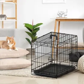 30-inch Black Wire Dog Cage Double Lock Mechanism Double Door Single Handle Single Bolt (Option: Black)