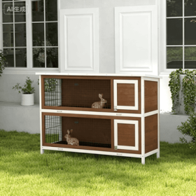 PawHut Wooden Rabbit Hutch Dividers Asphalt Roof For Small Animals & Outdoors, Brown (Option: Brown)