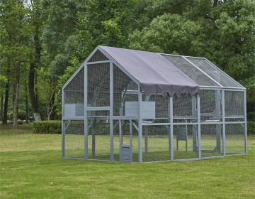 Outdoor Cat House Cat Enclosures 110" Large Kitten Playpen with Platforms,Upgrade Waterproof Cover-grey (Color: as Pic)
