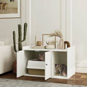 32 Cat Litter Box Enclosure With Scratching Mat, Cat Entrance, Fit Most Of Cat And Litter Box, Distressed White (Option: White)